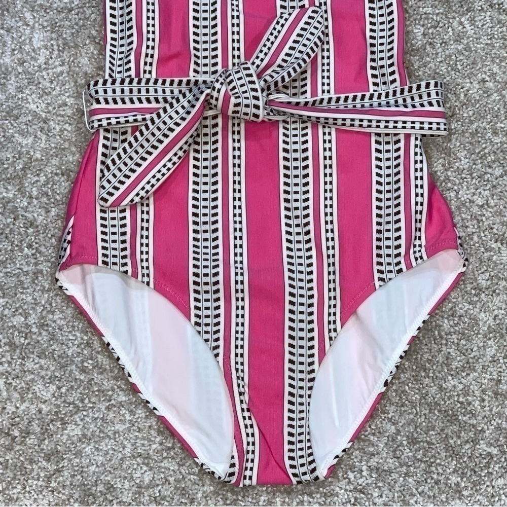 LEMLEM Amira Geo Stripe Belted One-Piece Swimsuit - Pink - Sz - XS $250 - Picture 4 of 11
